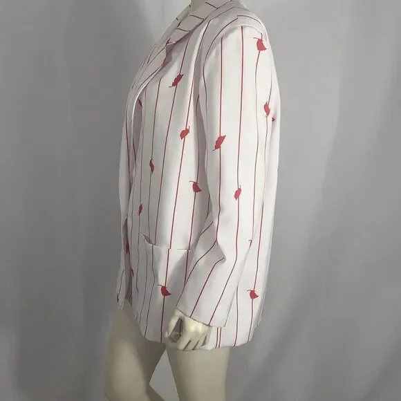 Vintage Tan Jay White Cherry Red Striped Blazer Jacket Women’s Size 18 - Picture 6 of 13